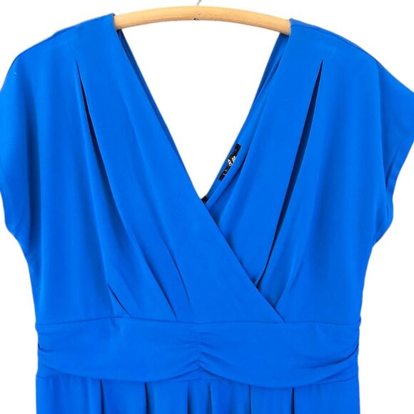 NWT Iman 1XL Blue V-Neck Surplice Wrap Pleated Empire Waist Maxi Dress - Picture 4 of 8